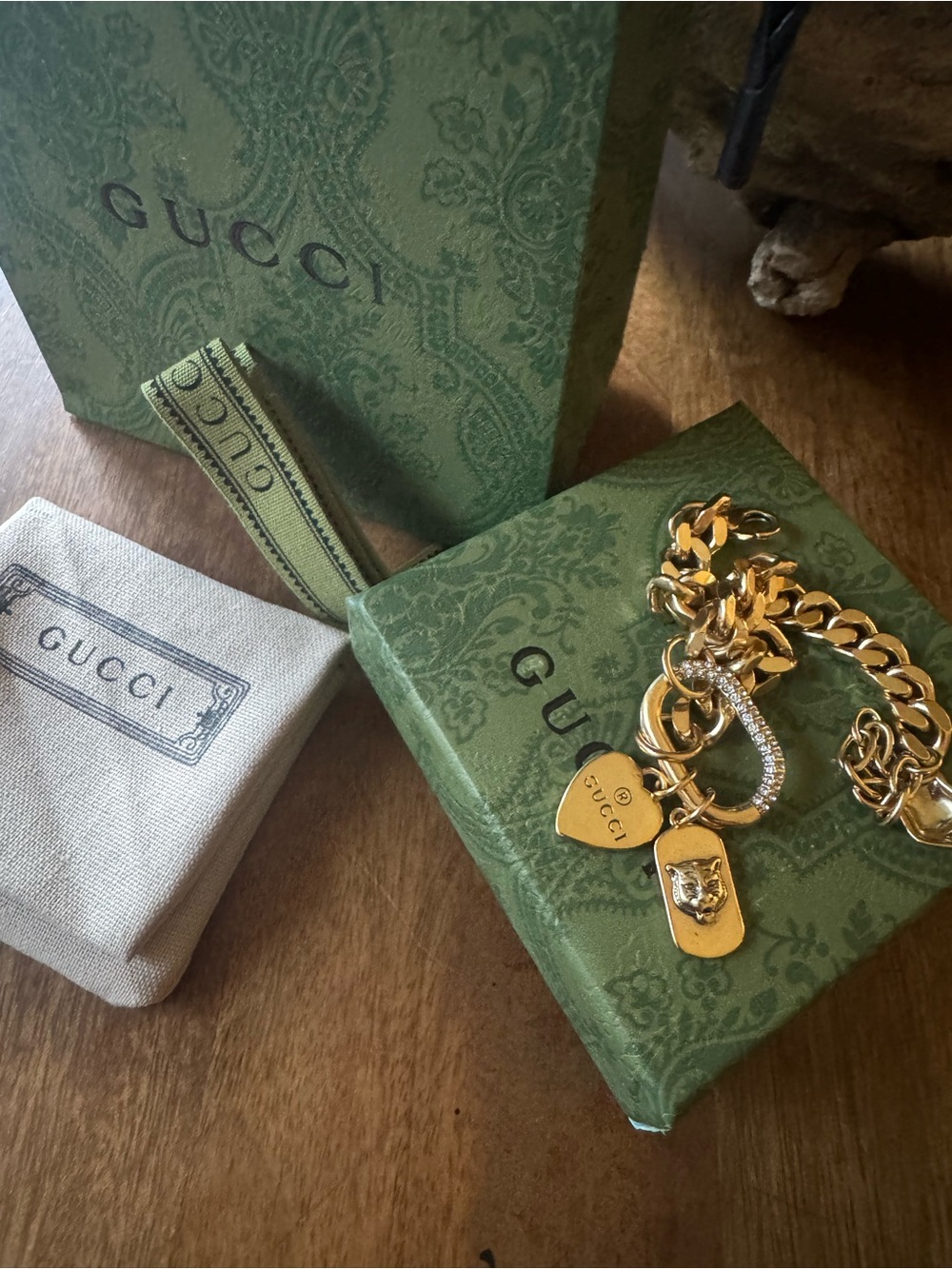 Gucci Gold Tone Charm Curb Link Bracelet - Picture 2 of 3